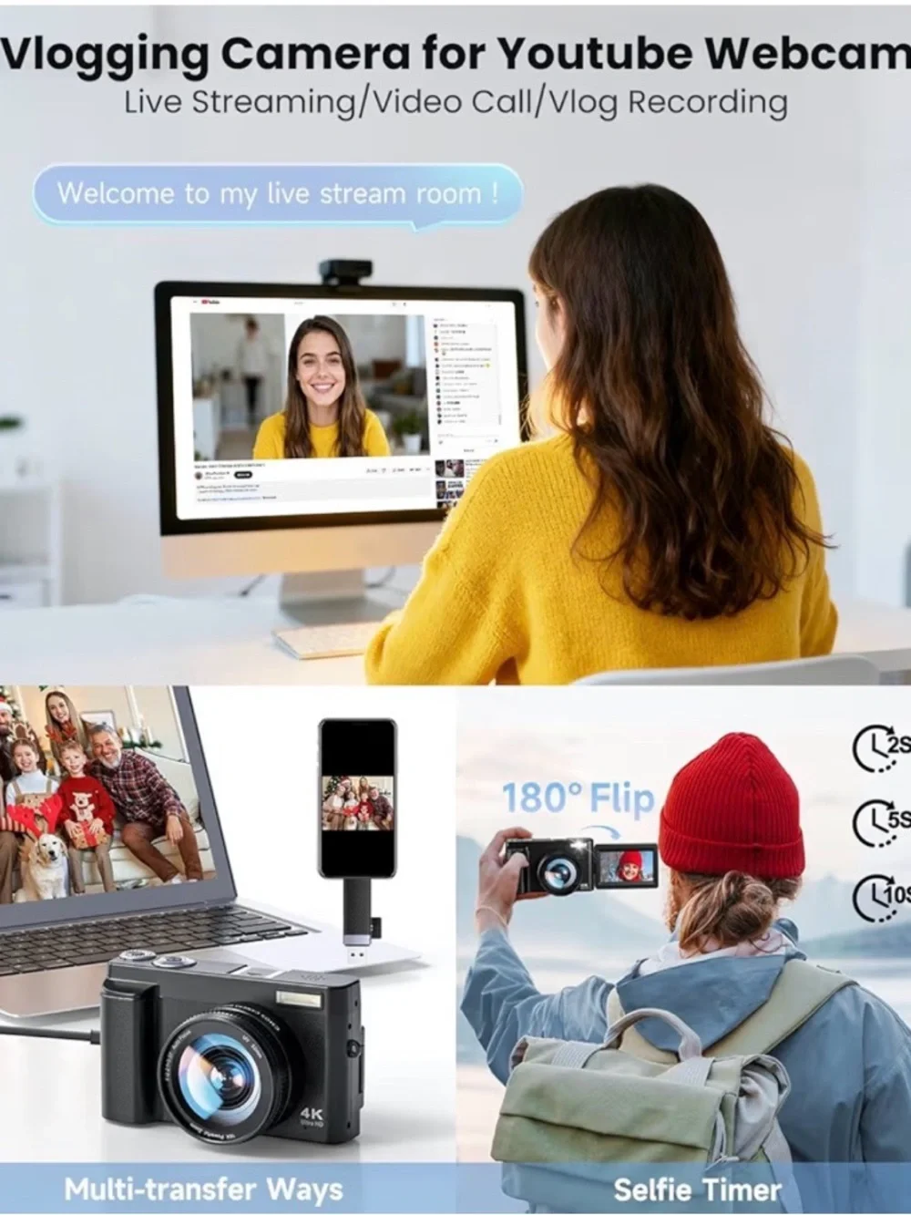 4K Ultra HD Black Digital Camera with Flip LCD and Wi-Fi